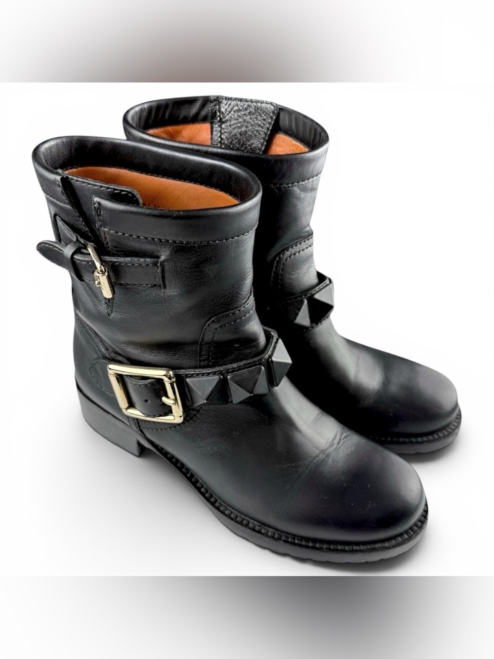 Valentino Garavani black leather biker boots Size 35.5